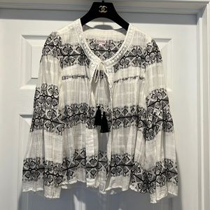 Nanette Lepore embroidered topper with tassels, size 10